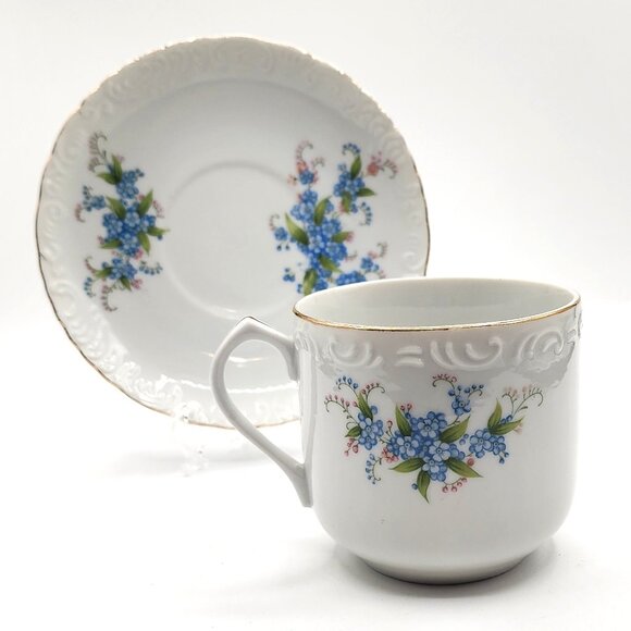 Vintage LEFTON "DAD" Cup and Saucer Blue Forget-Me-Not Flowers Fathers Day 12 oz - Picture 4 of 12